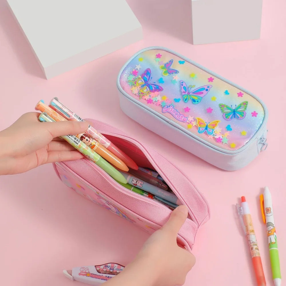 Trousse Licorne Kawaii – Grande Capacité | Arc-en-ciel & Papillons | Cadeau Idéal pour Filles