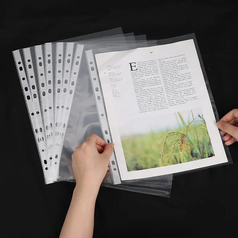 Protège-Documents A4 Transparent – Lot de 100 Pièces | 11 Trous | Pochettes Plastique pour Classeur
