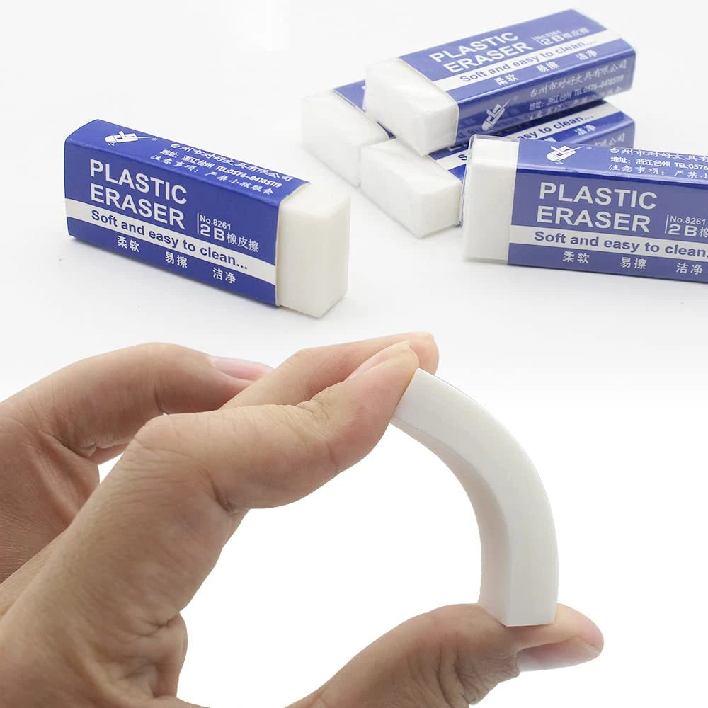 Gommes 2B Souples – Lot de 1 à 90 Pièces | Gomme PVC Grande Taille | Pour École, Bureau, Dessin et Examens