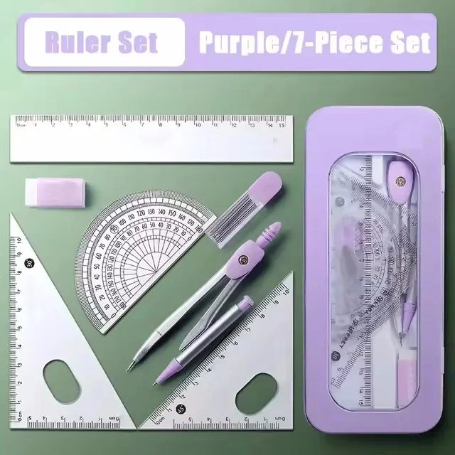 Set de Géométrie 7 Pièces – Règles et Compas pour Étudiants | Kit Spécial Examens et Rentrée Scolaire