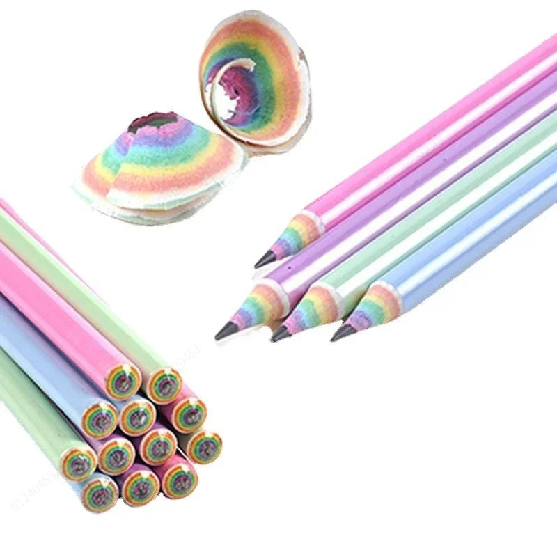 Crayons Enfants Arc-en-Ciel – Pack de 12 | Mine HB | Écologiques & Non Toxiques | Écriture et Dessin