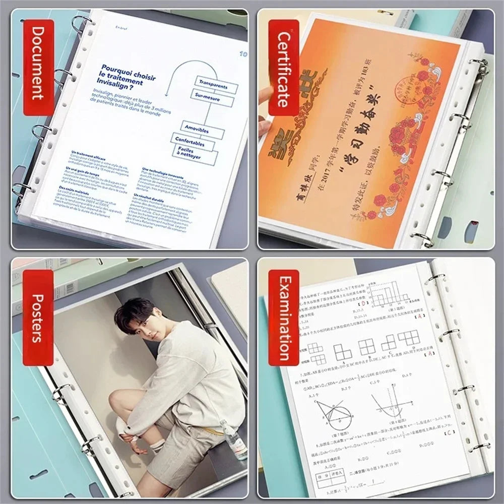 Classeur à Anneaux 4 Trous – Porte-Documents Étanche | Couleurs Morandi | Fournitures Bureau & École