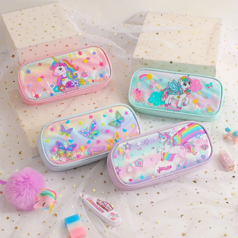 Trousse Licorne Kawaii – Grande Capacité | Arc-en-ciel & Papillons | Cadeau Idéal pour Filles