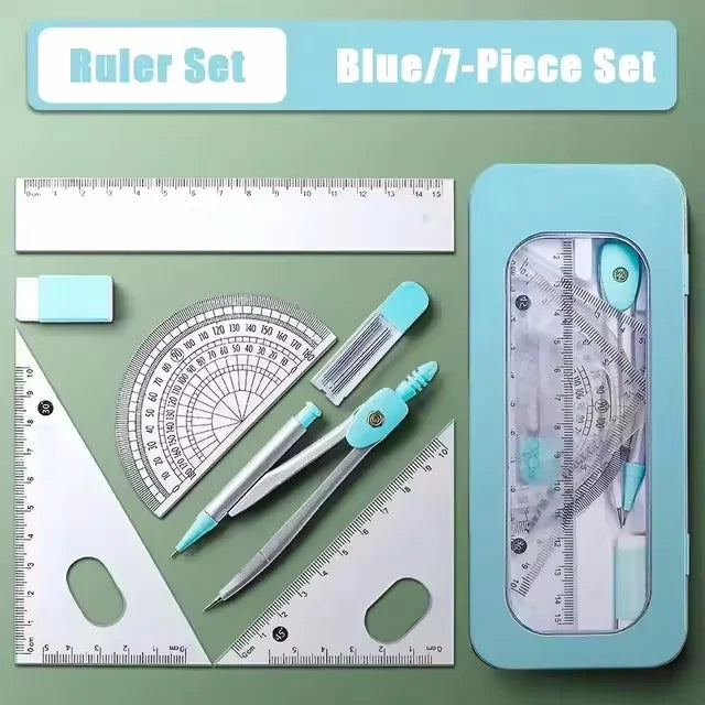 Set de Géométrie 7 Pièces – Règles et Compas pour Étudiants | Kit Spécial Examens et Rentrée Scolaire
