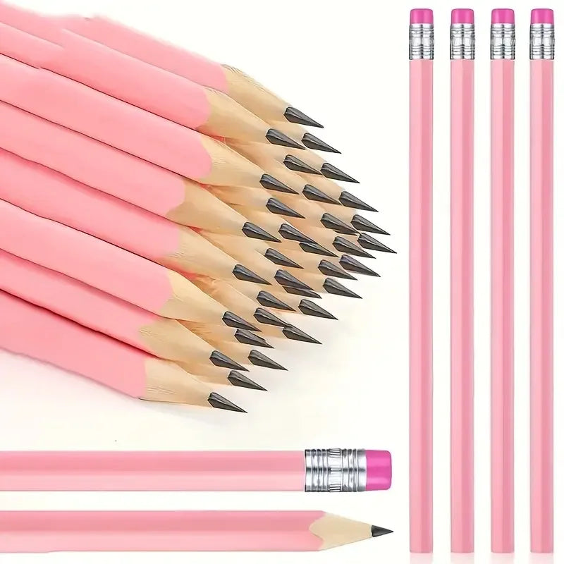 Crayons en Bois Rose avec Gomme – Lot de 10, 20 ou 30 Pièces | HB pour École, Bureau, Dessin et Mariages