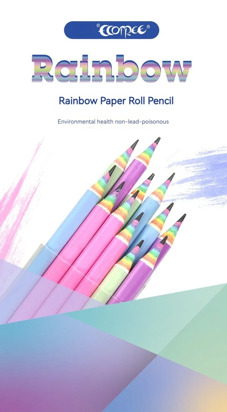 Crayons Enfants Arc-en-Ciel – Pack de 12 | Mine HB | Écologiques & Non Toxiques | Écriture et Dessin