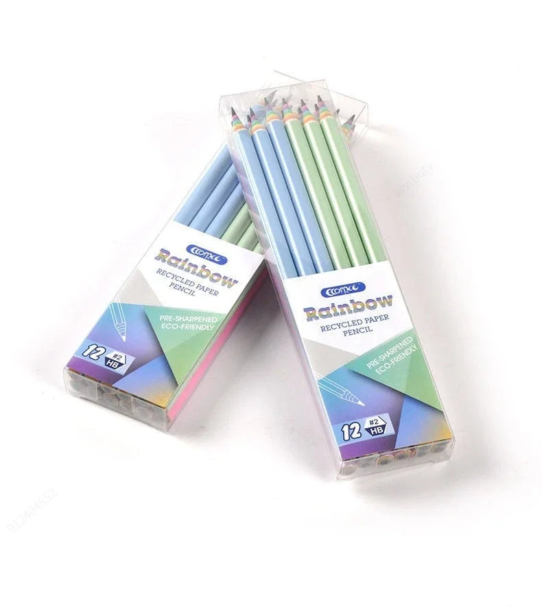 Crayons Enfants Arc-en-Ciel – Pack de 12 | Mine HB | Écologiques & Non Toxiques | Écriture et Dessin