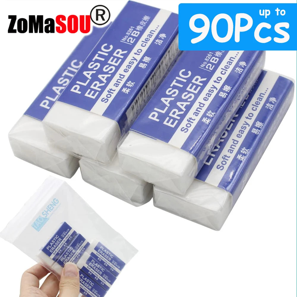 Gommes 2B Souples – Lot de 1 à 90 Pièces | Gomme PVC Grande Taille | Pour École, Bureau, Dessin et Examens