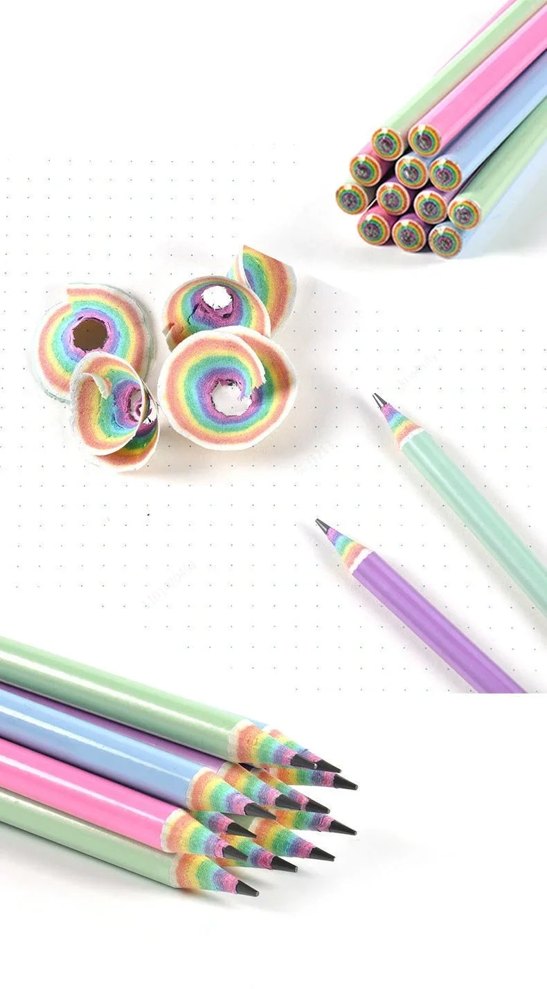 Crayons Enfants Arc-en-Ciel – Pack de 12 | Mine HB | Écologiques & Non Toxiques | Écriture et Dessin