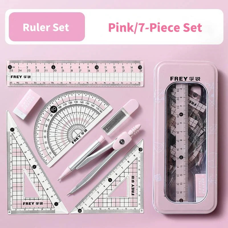 Set de Géométrie 7 Pièces – Règles et Compas pour Étudiants | Kit Spécial Examens et Rentrée Scolaire