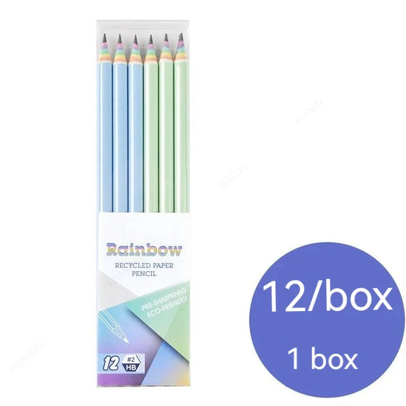 Crayons Enfants Arc-en-Ciel – Pack de 12 | Mine HB | Écologiques & Non Toxiques | Écriture et Dessin