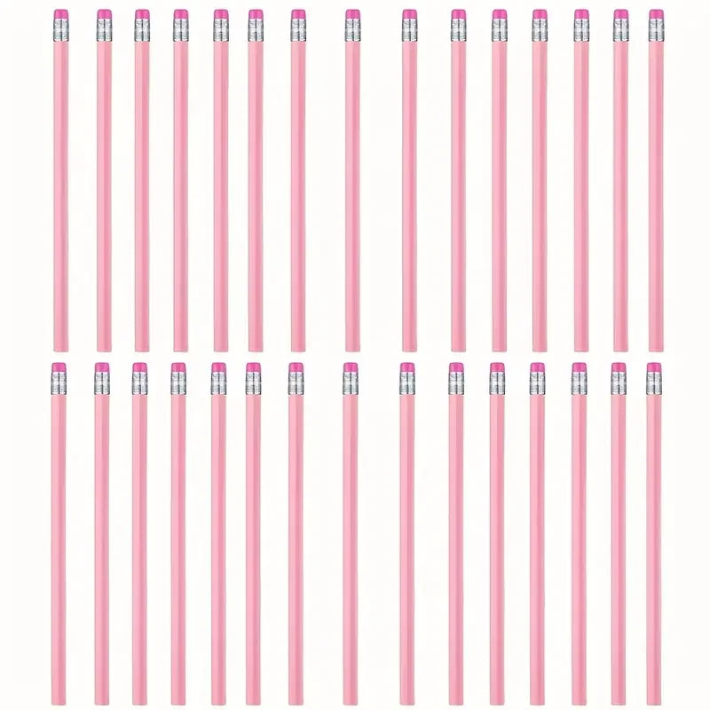 Crayons en Bois Rose avec Gomme – Lot de 10, 20 ou 30 Pièces | HB pour École, Bureau, Dessin et Mariages