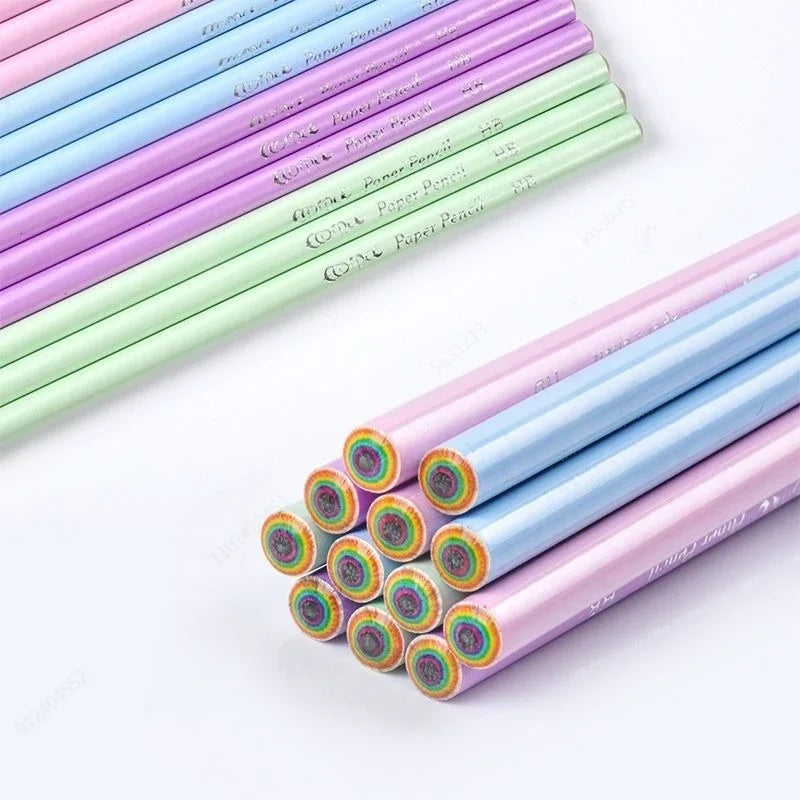 Crayons Enfants Arc-en-Ciel – Pack de 12 | Mine HB | Écologiques & Non Toxiques | Écriture et Dessin