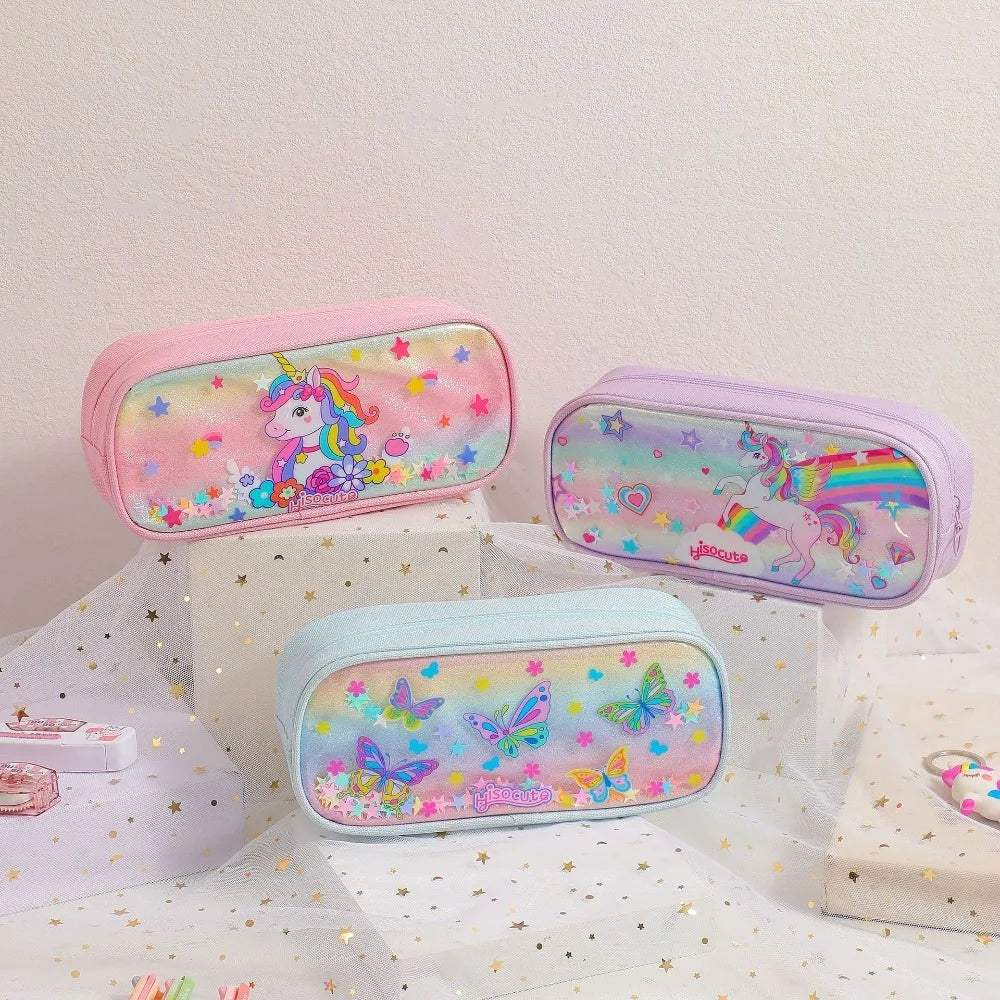 Trousse Licorne Kawaii – Grande Capacité | Arc-en-ciel & Papillons | Cadeau Idéal pour Filles