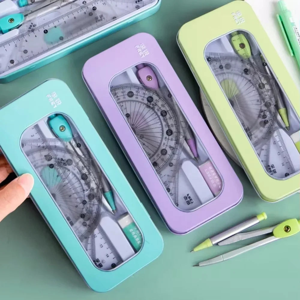 Set de Géométrie 7 Pièces – Règles et Compas pour Étudiants | Kit Spécial Examens et Rentrée Scolaire