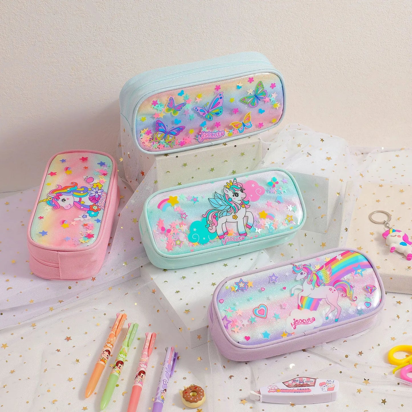 Trousse Licorne Kawaii – Grande Capacité | Arc-en-ciel & Papillons | Cadeau Idéal pour Filles