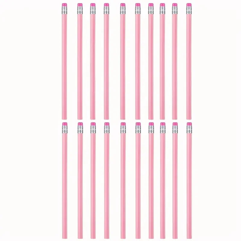 Crayons en Bois Rose avec Gomme – Lot de 10, 20 ou 30 Pièces | HB pour École, Bureau, Dessin et Mariages
