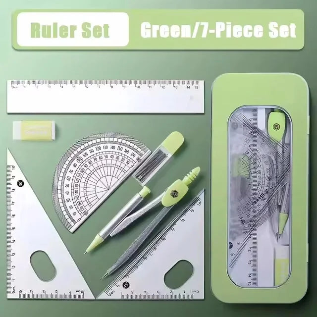 Set de Géométrie 7 Pièces – Règles et Compas pour Étudiants | Kit Spécial Examens et Rentrée Scolaire