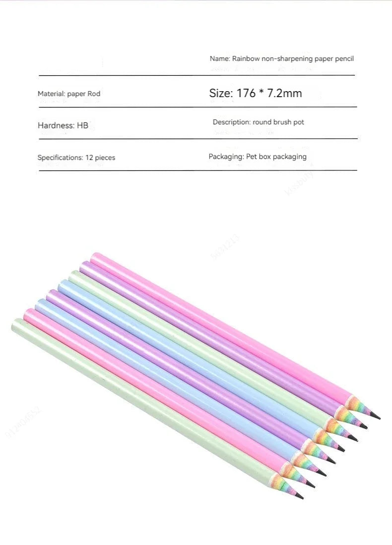Crayons Enfants Arc-en-Ciel – Pack de 12 | Mine HB | Écologiques & Non Toxiques | Écriture et Dessin