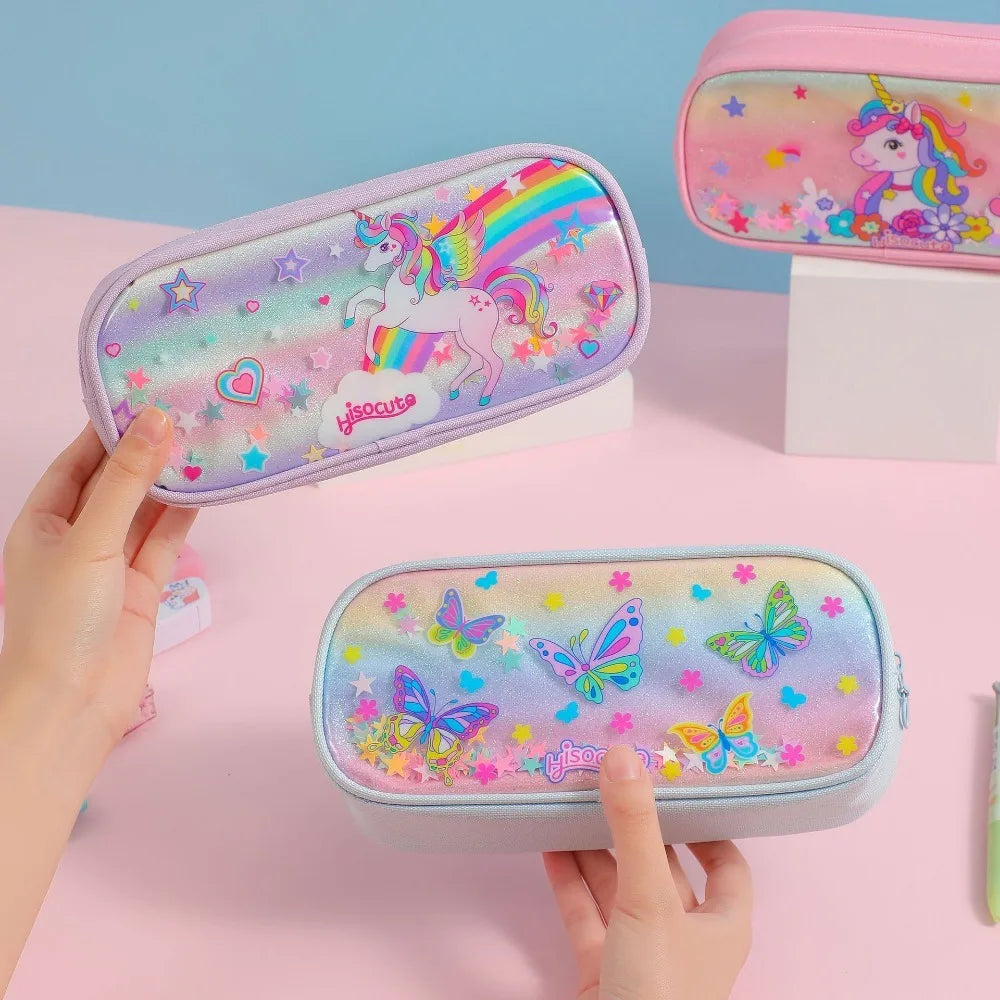 Trousse Licorne Kawaii – Grande Capacité | Arc-en-ciel & Papillons | Cadeau Idéal pour Filles